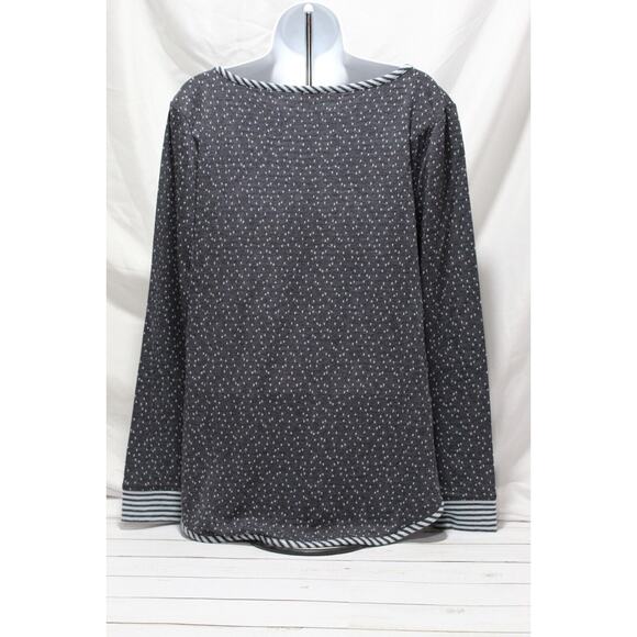 T by Talbots Women's (L) Blue Dots Striped Tunic Top Long Sleeve Boat Neck - Picture 2 of 14